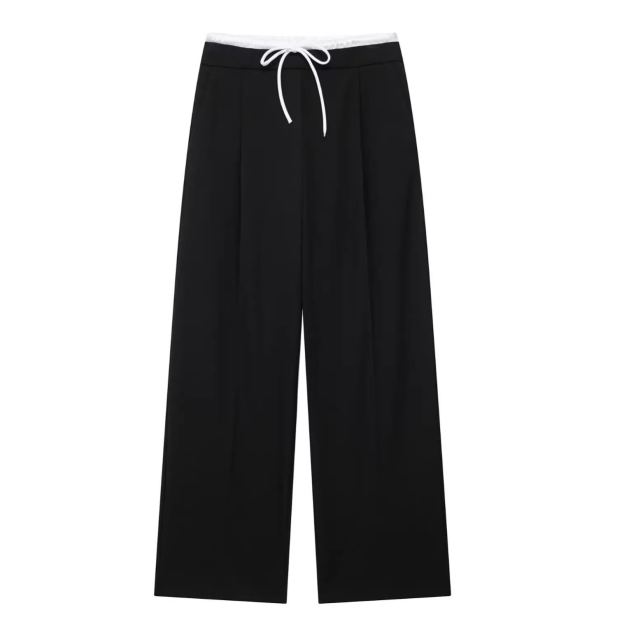 White Waist Drawstring Straight Leg Pants-Aespa Winter