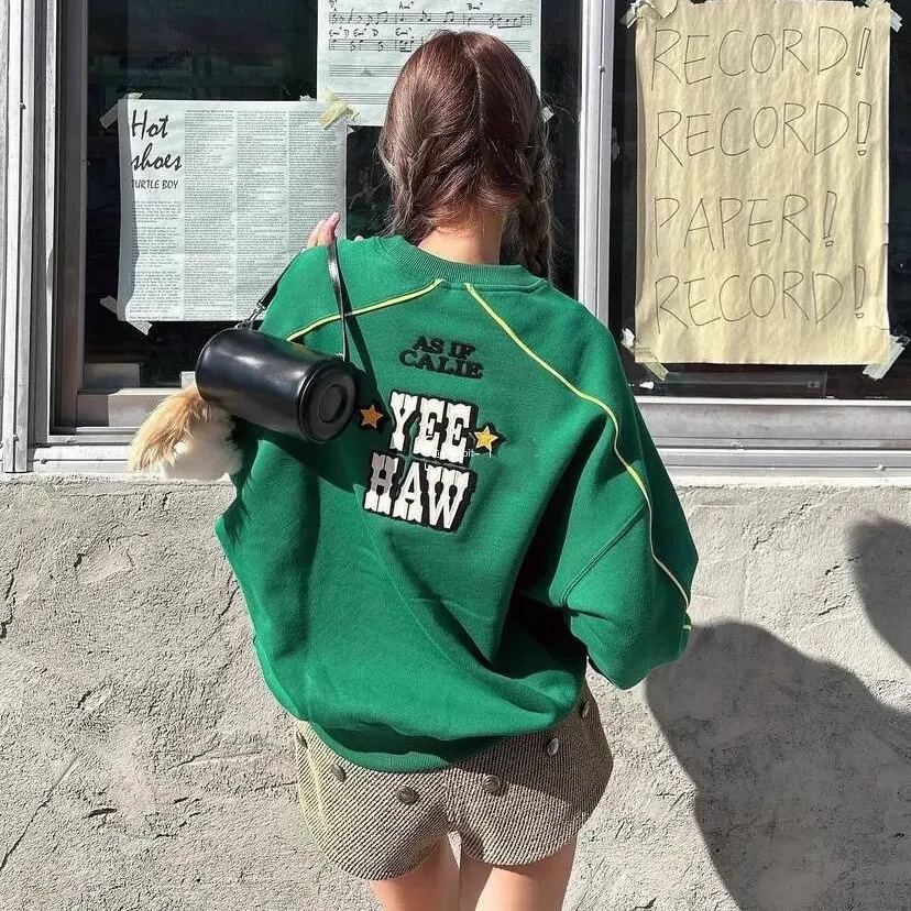 Monogrammed Embroidered Loose Sweatshirt-Blackpink Jennie&Aespa Karina