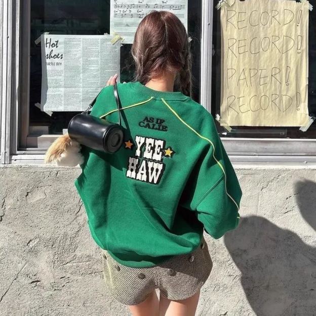 Monogrammed Embroidered Loose Sweatshirt-Blackpink Jennie&Aespa Karina