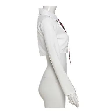 Colorblocked Jacket Bow Tie Shirt Short Skirt Set-Blackpink Jennie