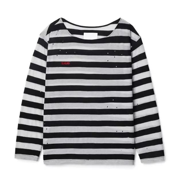 Slant Neck Off Shoulder Striped Long Sleeve T-Shirt-Aespa Ningning
