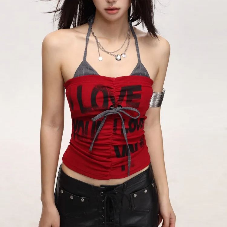 Y2K-2000s Avril Lavigne Style Red Bow Suspenders