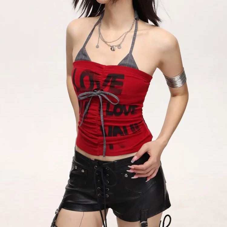 Y2K-2000s Avril Lavigne Style Red Bow Suspenders