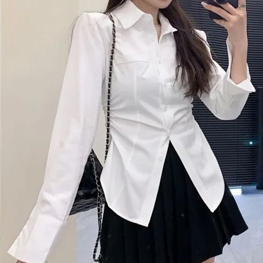 Aespa Karina-Pleated Long Sleeve shirt