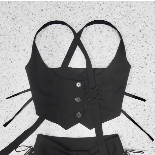 Asa Black Bow tied Halter Neck Vest- Babymonster Asa