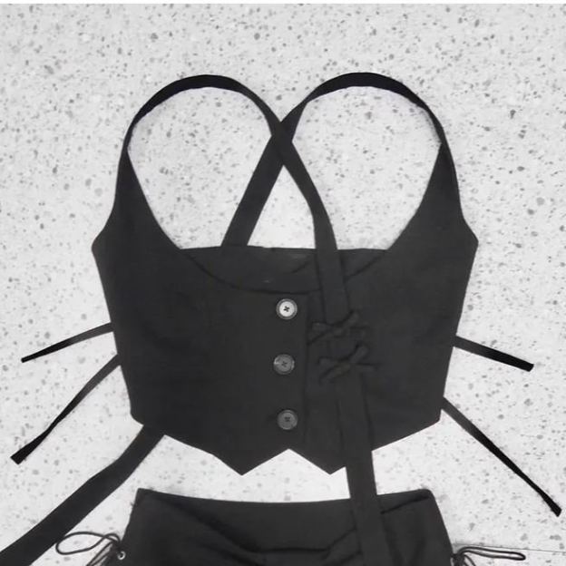 Asa Black Bow tied Halter Neck Vest- Babymonster Asa