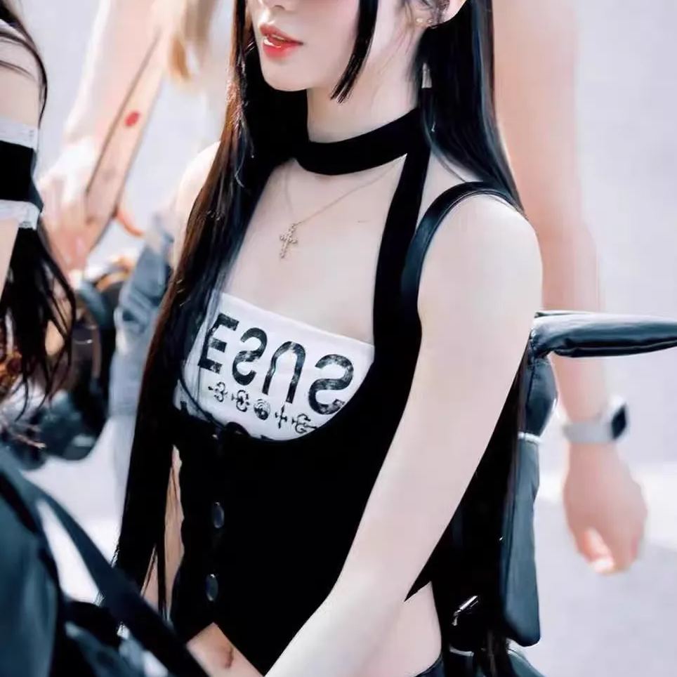 Asa Black Bow tied Halter Neck Vest- Babymonster Asa