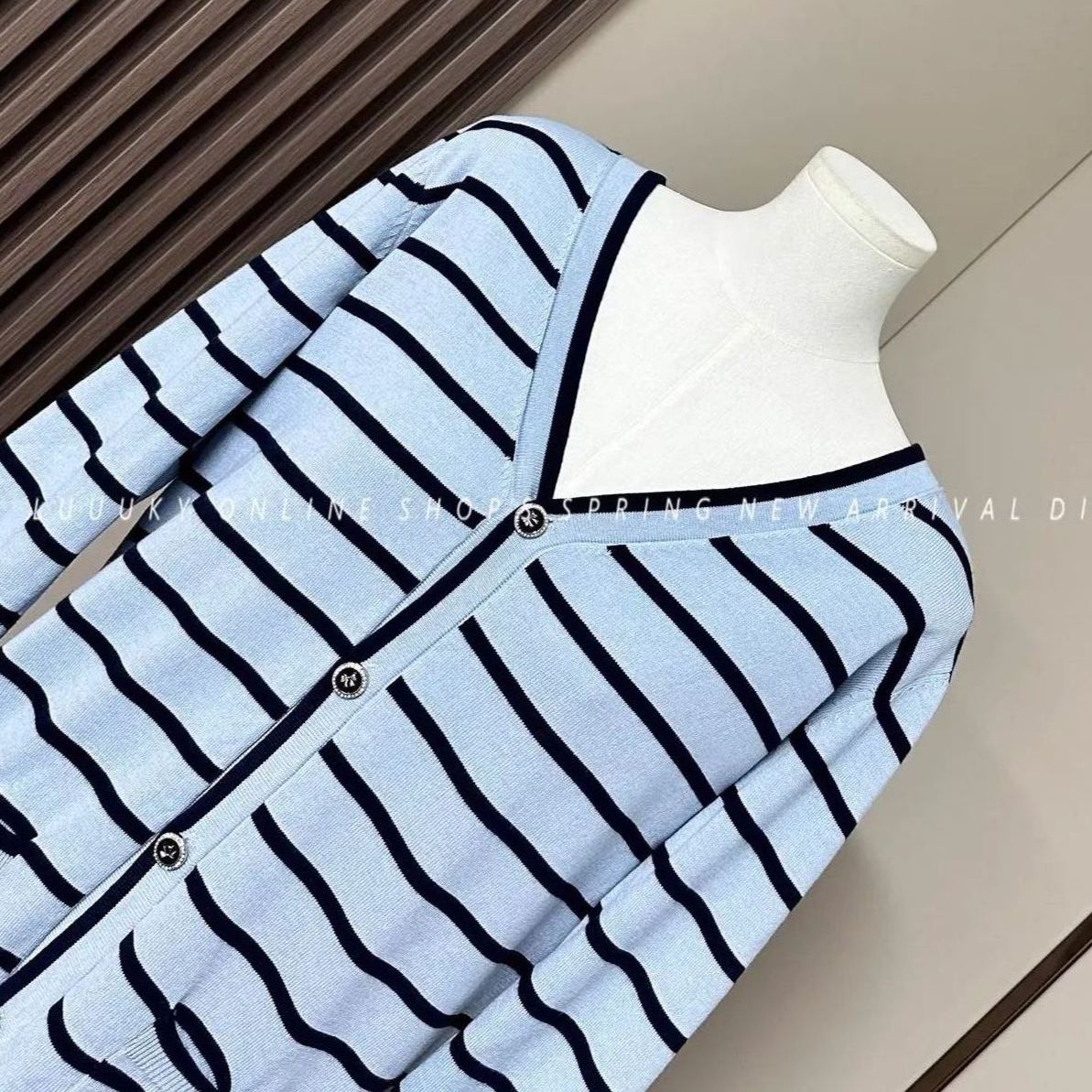 blackpink Jennie Inspired Blue Striped Knit Cardigan Skirt Set