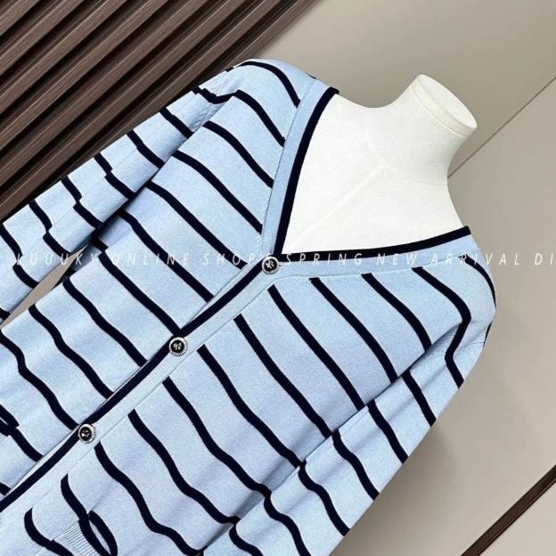 blackpink Jennie Inspired Blue Striped Knit Cardigan Skirt Set