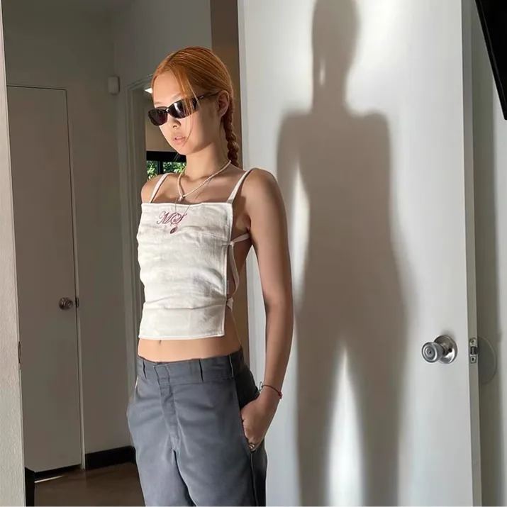 Blackpink Jennie White Backless Strap Camisole