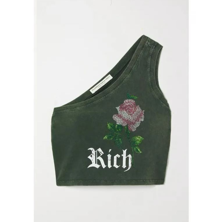 Aespa Karina & Lesserafim Kazuha Asymmetric Off-Shoulder Rose Rhinestone Vest