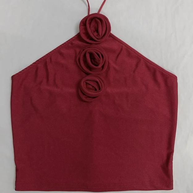 ITZY Yuna Red Floral Halter Straps Top