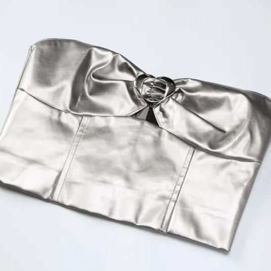 Babymonster Asa Silver Metal Buckle Halter Top