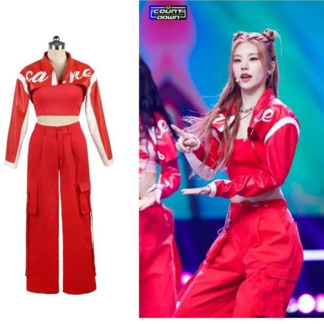 ITZY CAKE Performance-Inspired Red Hip-Hop Dance Set