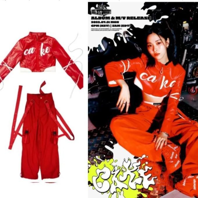 ITZY CAKE Performance-Inspired Red Hip-Hop Dance Set
