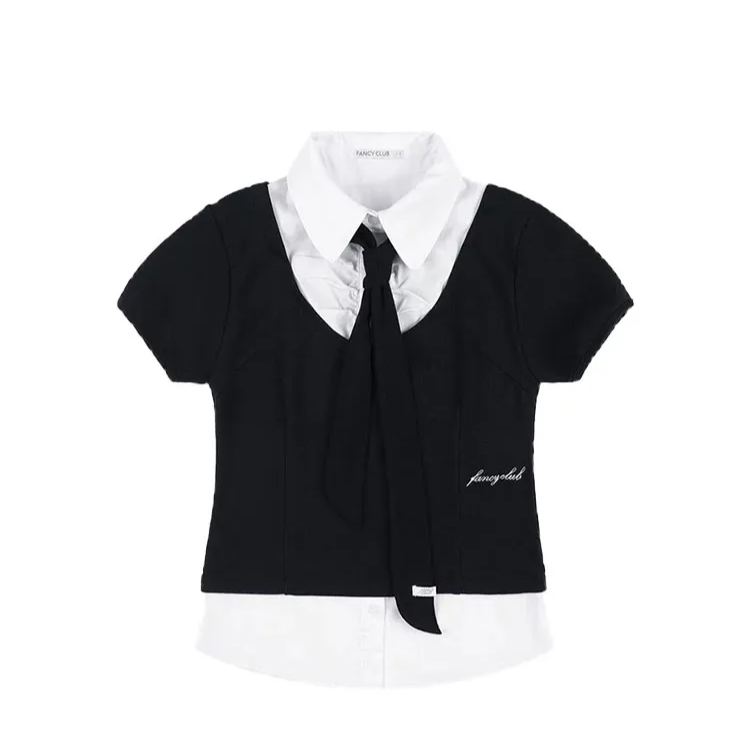 illit Minju Inspired Pseudo two-piece Top Pleated Skirt Set