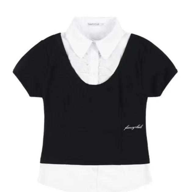 illit Minju Inspired Pseudo two-piece Top Pleated Skirt Set