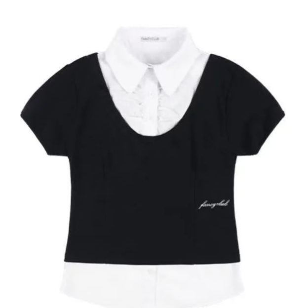 illit Minju Inspired Pseudo two-piece Top Pleated Skirt Set