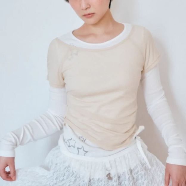 Twice Nayeon Inspired Round Neck Fake Two Piece Long Sleeve