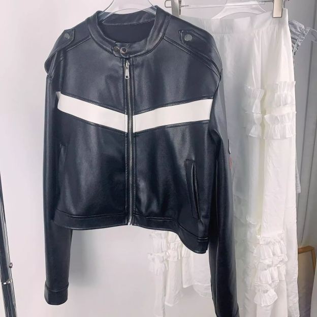 Blackpink Jennie & Aespa Giselle Inspired Black Patchwork Leather Jacket