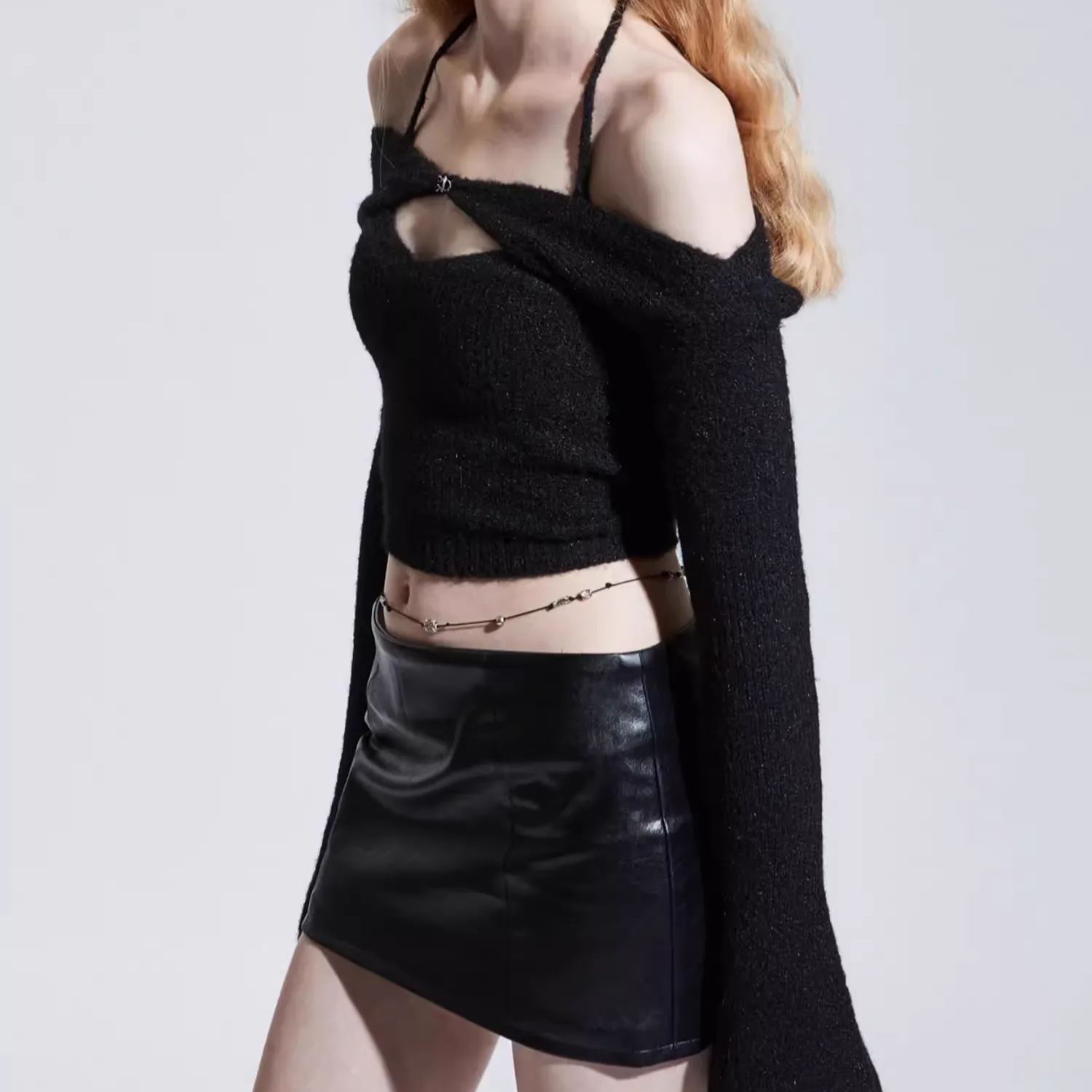 Aespa Winter Inspired Neck Halter Slim Fit Crop Top