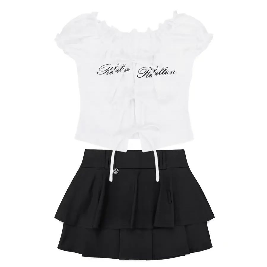 Aespa Ningning Inspired Ruffled Tie-Front Top & Flounced Mini Skirt