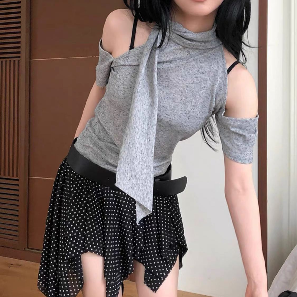 NMIXX Sullyoon Inspired Halter Open Shoulder Top