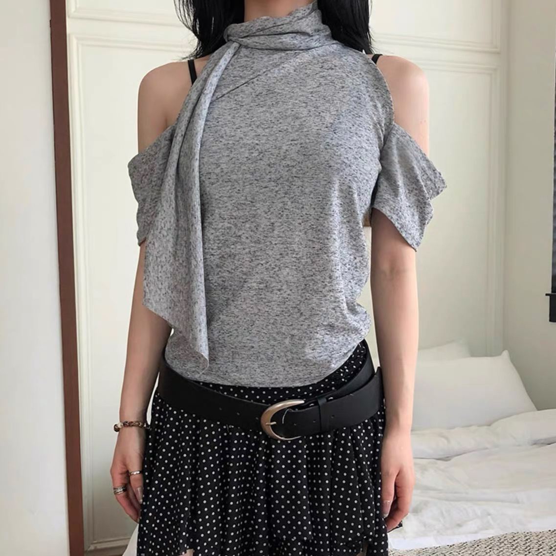 NMIXX Sullyoon Inspired Halter Open Shoulder Top