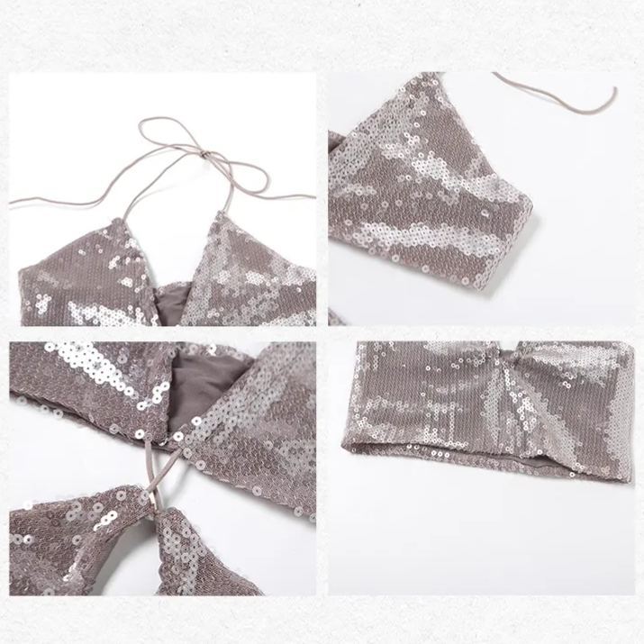 BLACKPINK Rose Inspired Sequin Halter Neck Open-Back Top