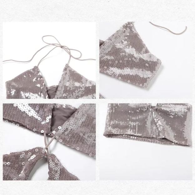 BLACKPINK Rose Inspired Sequin Halter Neck Open-Back Top