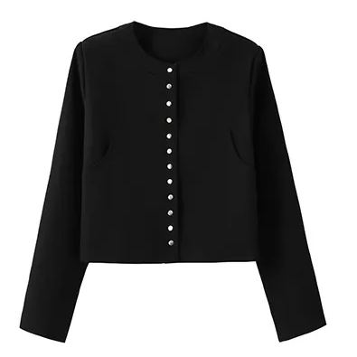 Blackpink Jennie Inspired Black Round-Neck Cropped Jacket