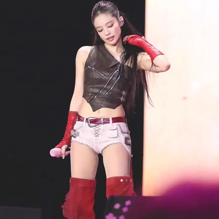 Blackpink Jennie Inspired Asymmetrical PU Leather Crop Top