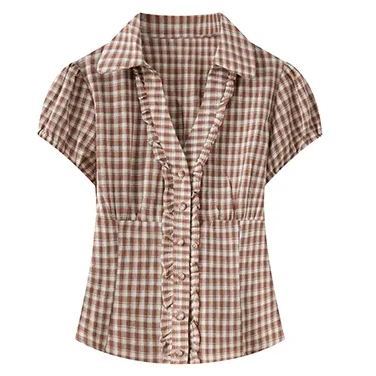 GIDLE SHUHUA Inspired Retro Plaid Waist Cinching Shirt