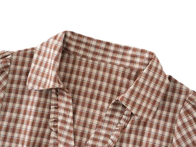 GIDLE SHUHUA Inspired Retro Plaid Waist Cinching Shirt