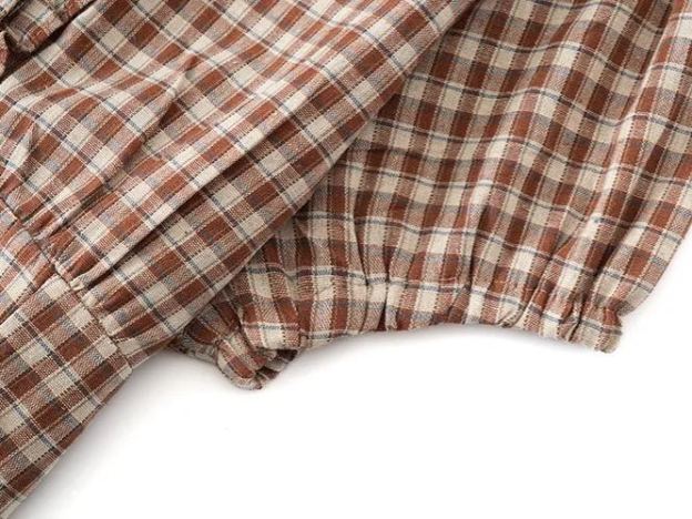 GIDLE SHUHUA Inspired Retro Plaid Waist Cinching Shirt