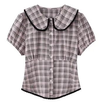 BLACKPINK Jisoo Inspired Plaid Doll Collar Short Sleeve Shirt