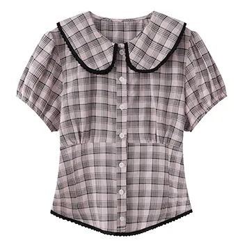 BLACKPINK Jisoo Inspired Plaid Doll Collar Short Sleeve Shirt