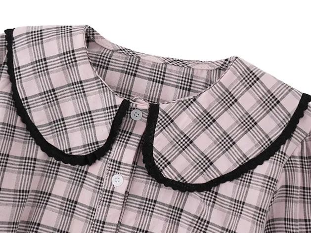 BLACKPINK Jisoo Inspired Plaid Doll Collar Short Sleeve Shirt
