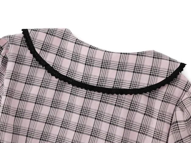 BLACKPINK Jisoo Inspired Plaid Doll Collar Short Sleeve Shirt
