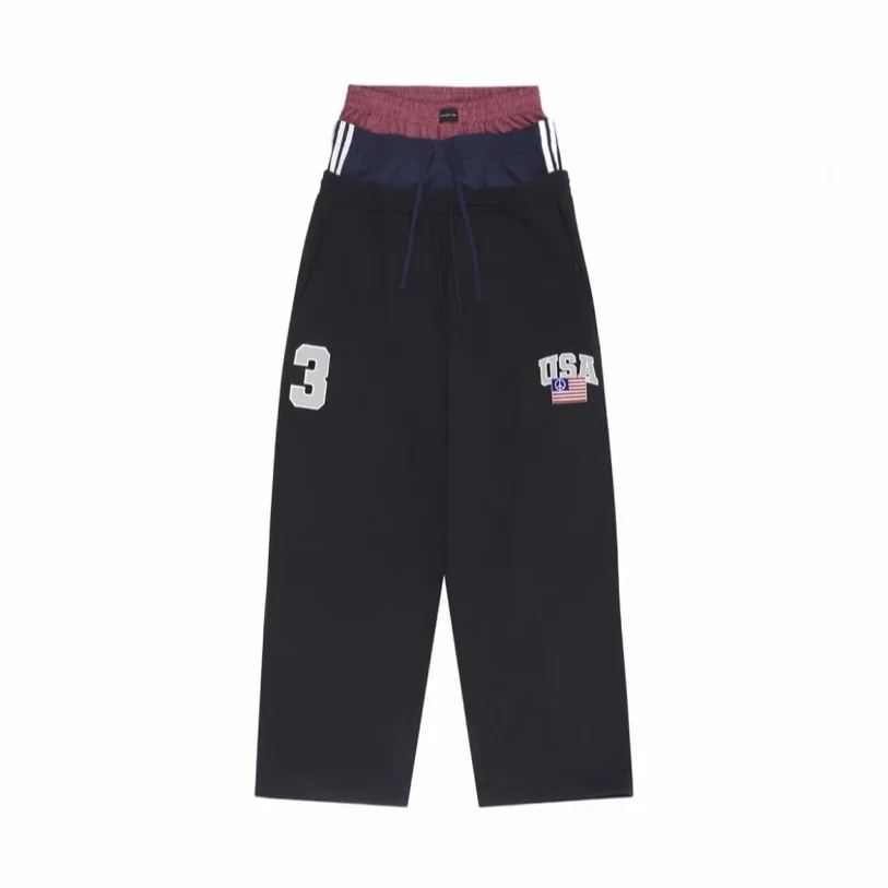 Enhypen Niki Inspired Drawstring Fake Three-Waist Paneled Sweatpants