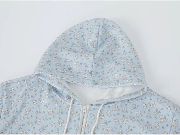 TWICE Nayeon&Illit Moka Inspired Rabbit Print Hooded Zip-up Jacket Pants Set