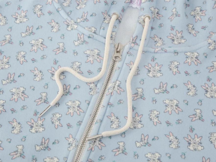 TWICE Nayeon&Illit Moka Inspired Rabbit Print Hooded Zip-up Jacket Pants Set