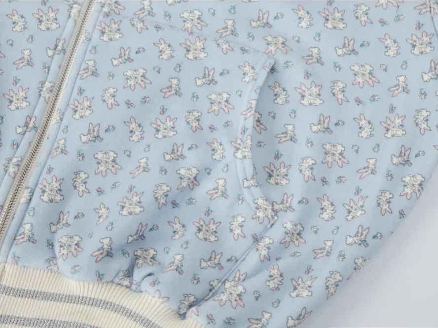 TWICE Nayeon&Illit Moka Inspired Rabbit Print Hooded Zip-up Jacket Pants Set