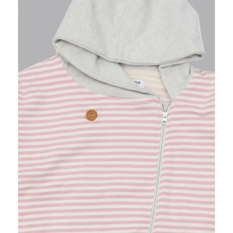 ILLIT Moka Inspired Asymmetric Zip Striped Hooded Sweatshirt Jacket