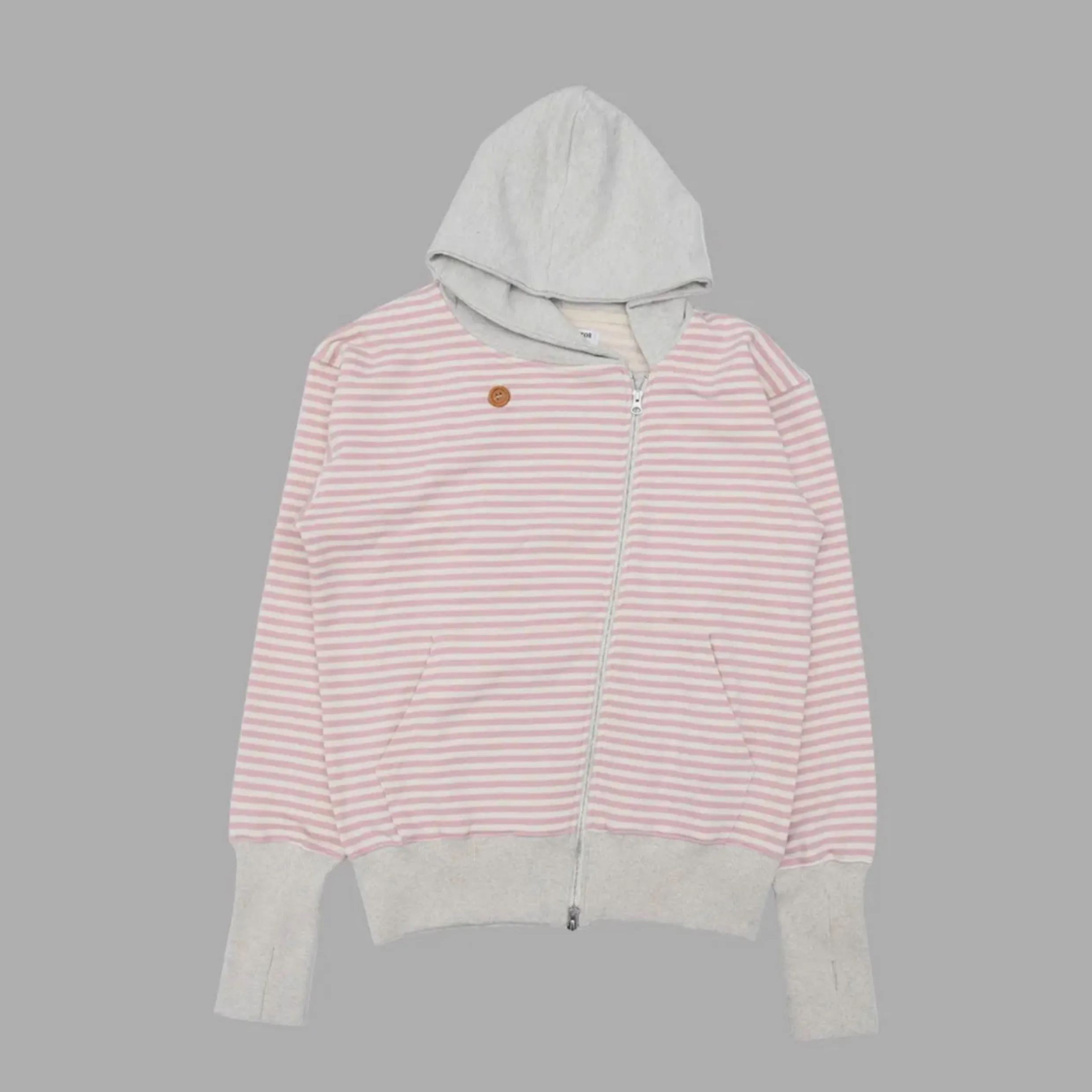 ILLIT Moka Inspired Asymmetric Zip Striped Hooded Sweatshirt Jacket