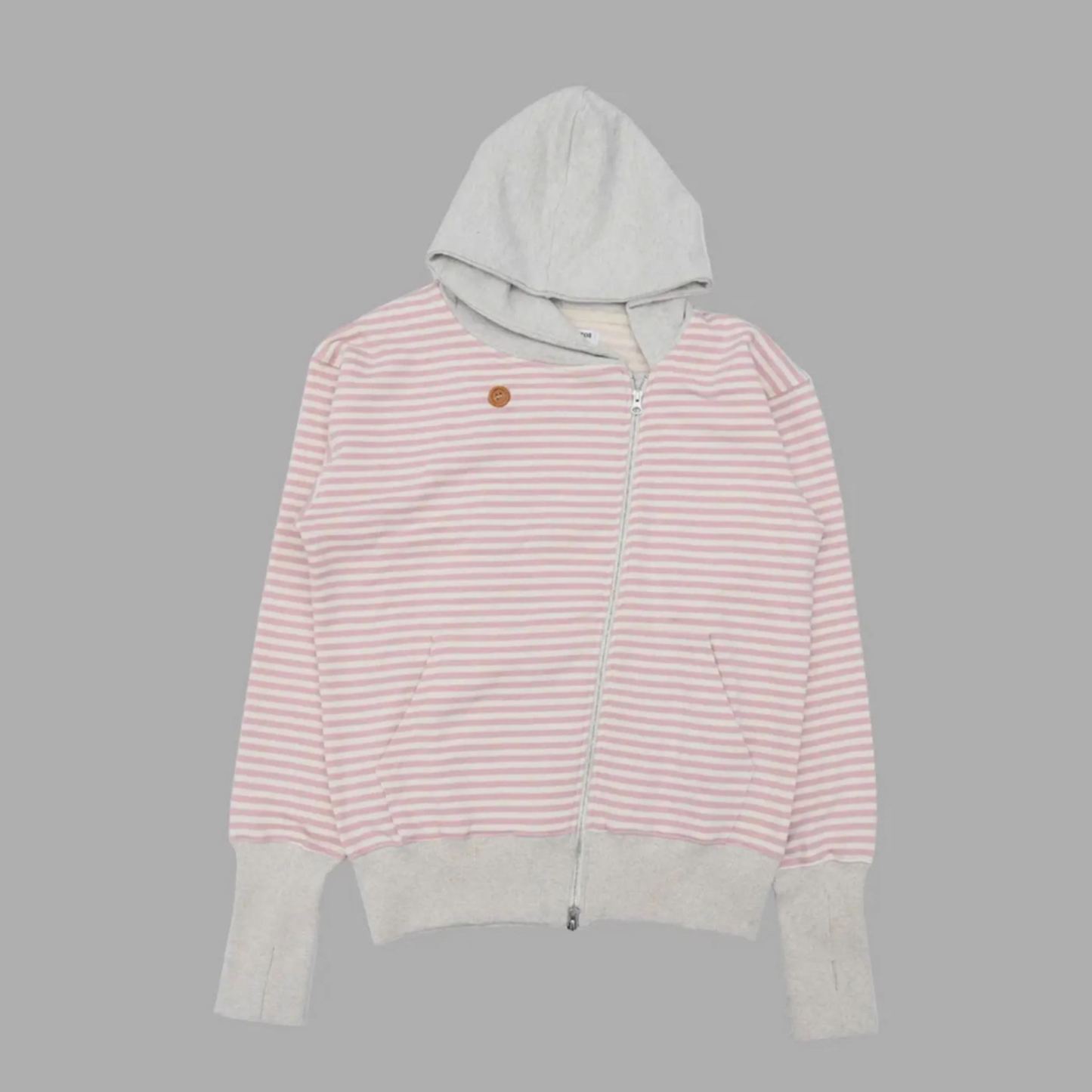 ILLIT Moka Inspired Asymmetric Zip Striped Hooded Sweatshirt Jacket