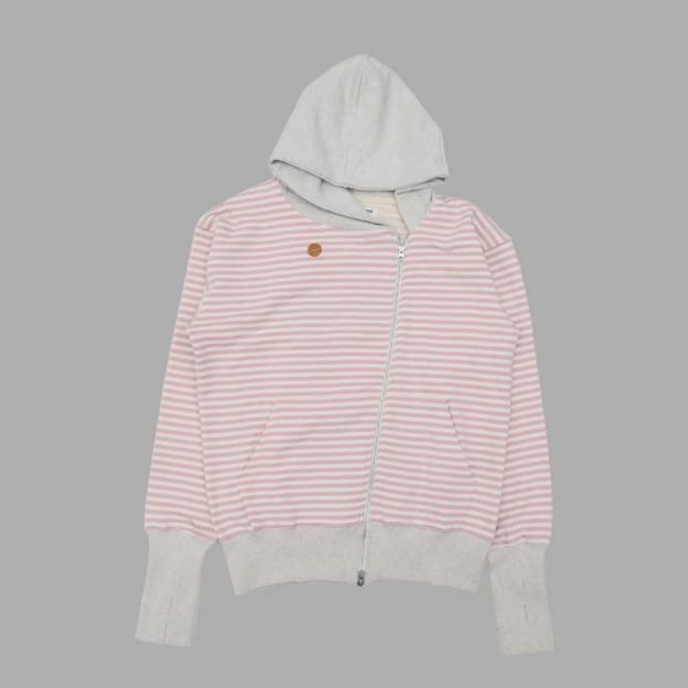 ILLIT Moka Inspired Asymmetric Zip Striped Hooded Sweatshirt Jacket