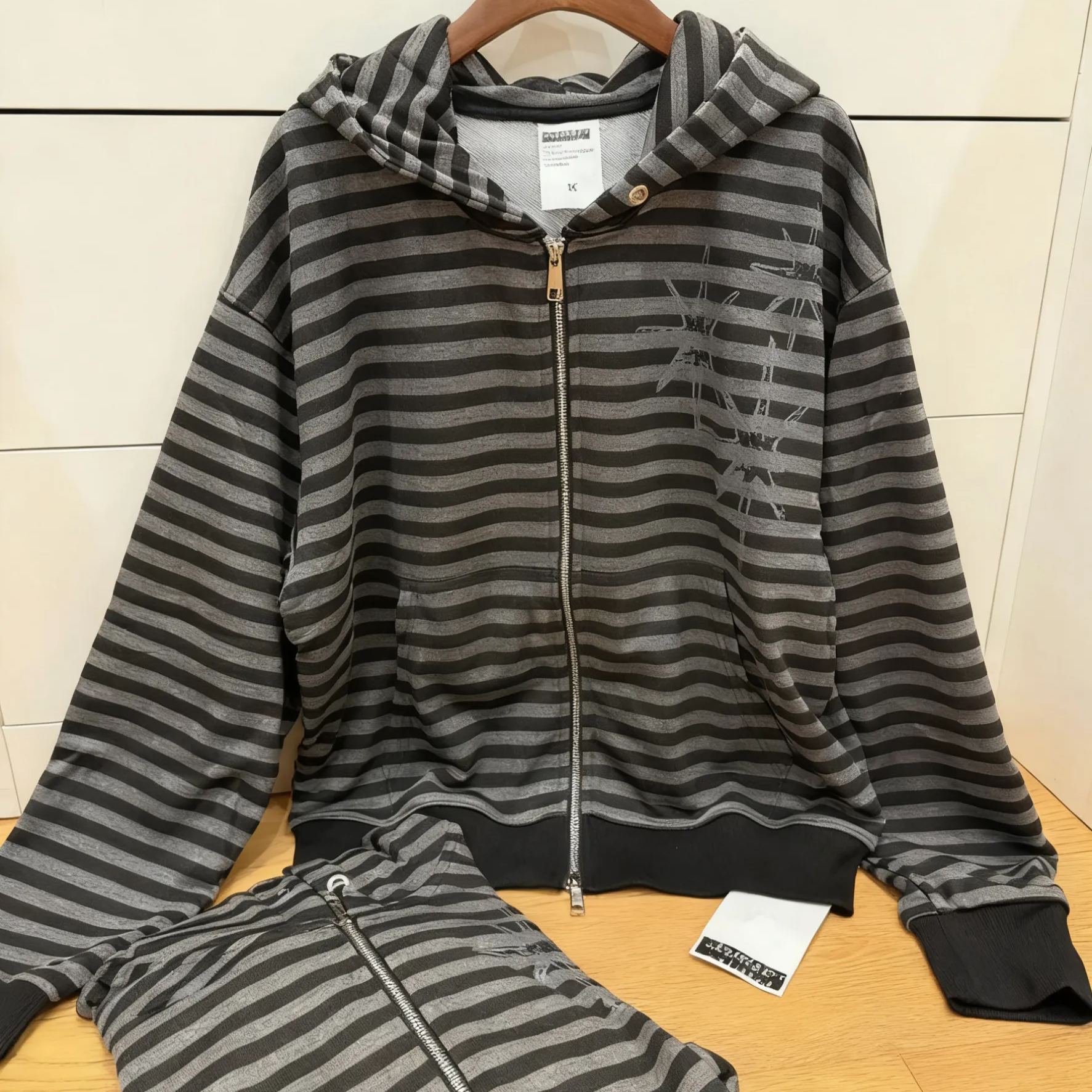 NCT WISH Riku&ZB1 ZhangHao Inspired Y2K Light Gothic Striped Zip-up Hoodie 