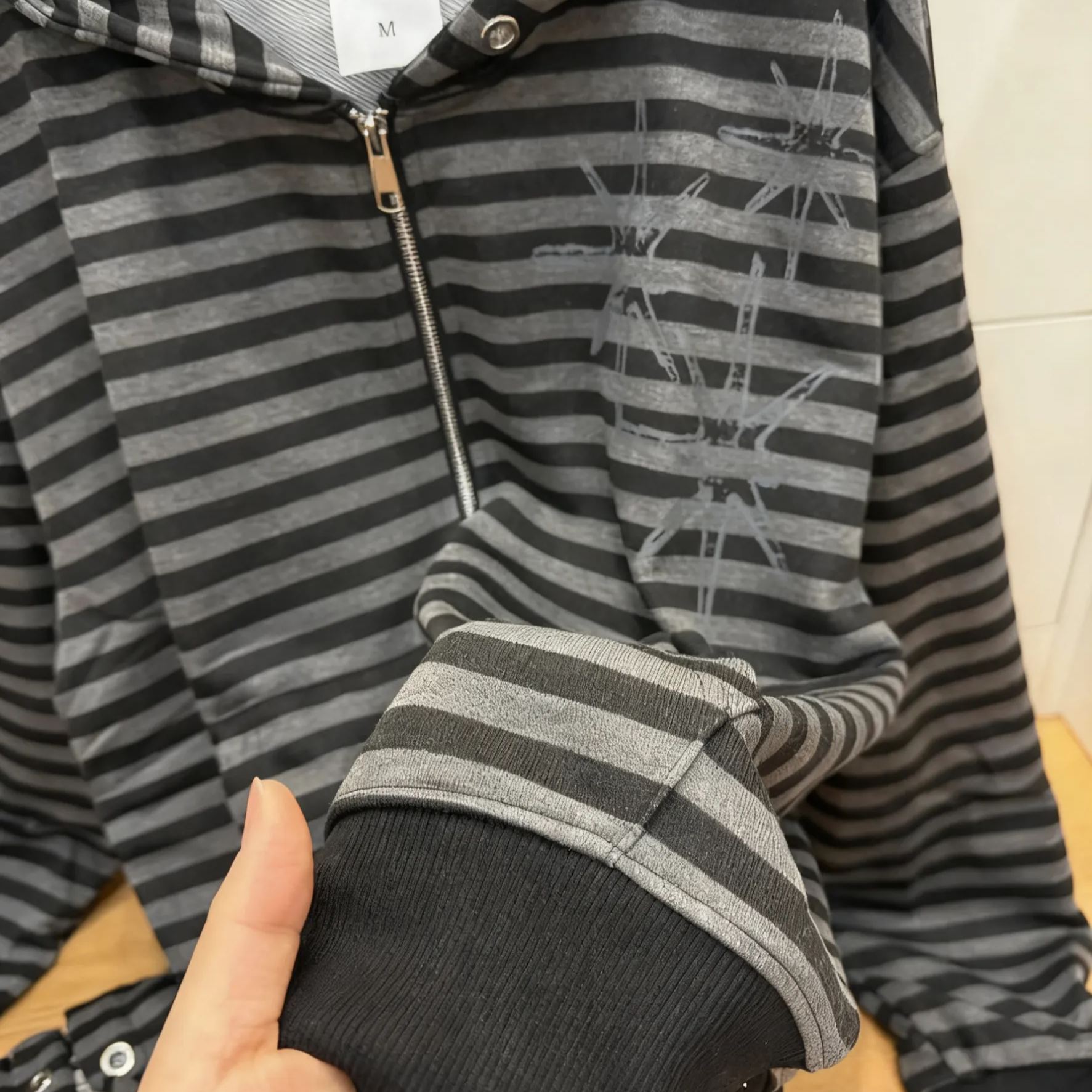 NCT WISH Riku&ZB1 ZhangHao Inspired Y2K Light Gothic Striped Zip-up Hoodie 