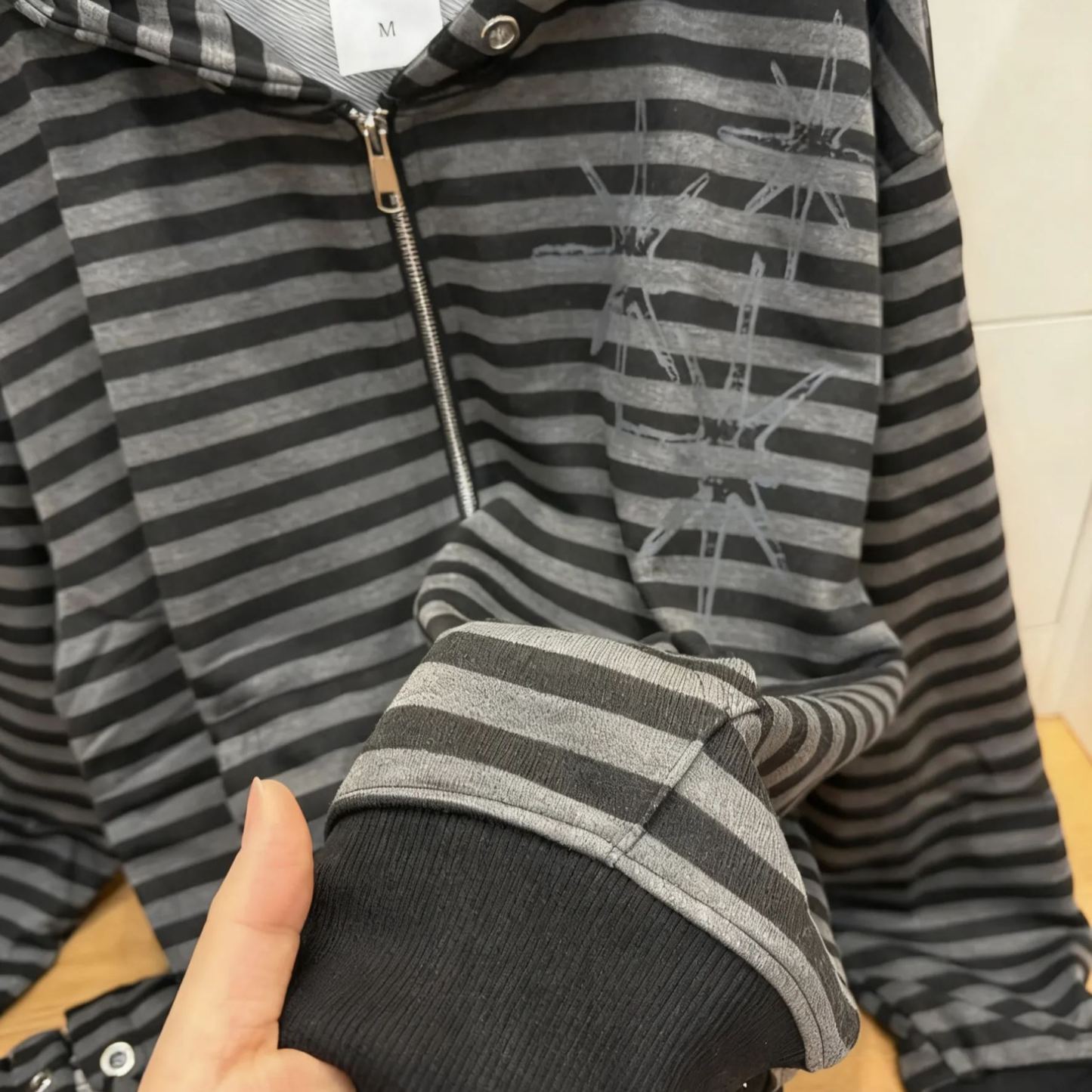 NCT WISH Riku&ZB1 ZhangHao Inspired Y2K Light Gothic Striped Zip-up Hoodie 